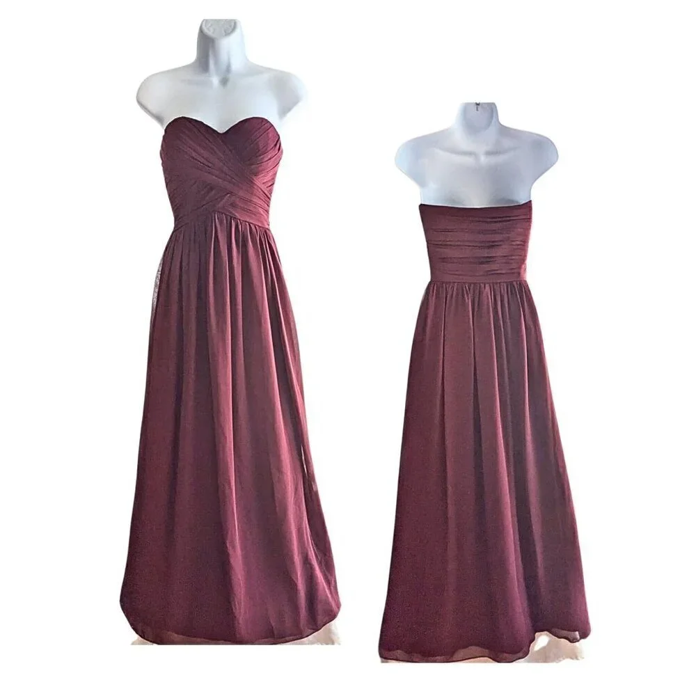BILL LEVKOFF 778 Wine Strapless Sweetheart Bridesmaid Dress Size 6